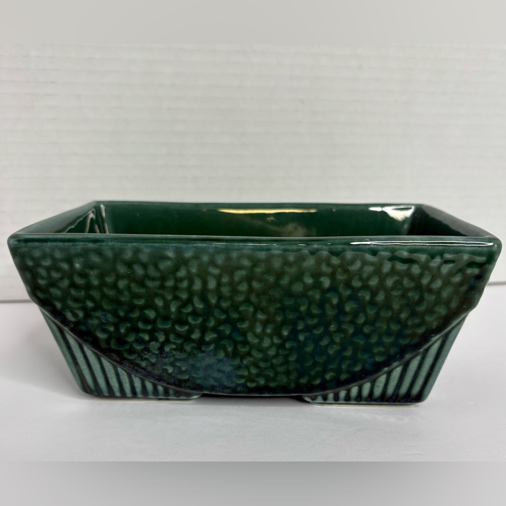 Vintage Green Textured Ceramic Planter USA 75